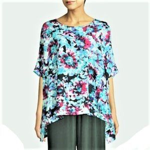 XL East 5th aqua FLORAL poncho Caftan pop over Top